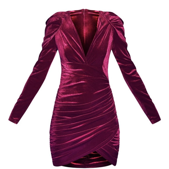 ❤️❤️ Super Sexy Burgundy Red Velvet Draped Sleeve Wrap Bodycon Dress US 4 ❤️❤️ - Picture 4 of 4
